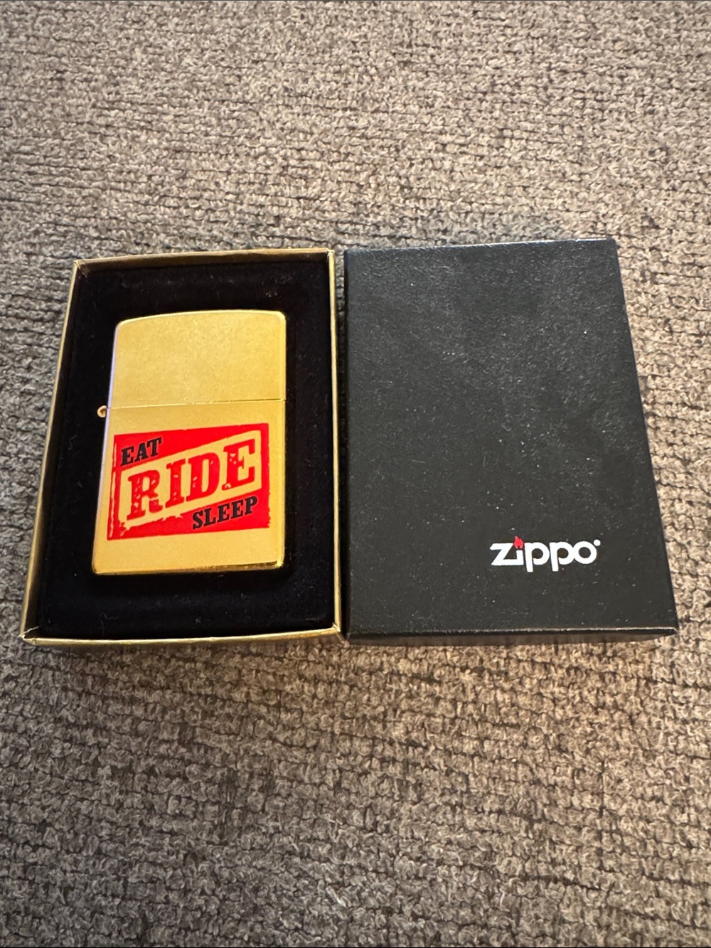 Zippo Gold Finish 'Eat Ride Sleep' Windproof Lighter